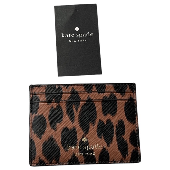 Kate Spade Schuyler Spotted Animal Credit Card Wallet 
Brown Black - Picture 3 of 5